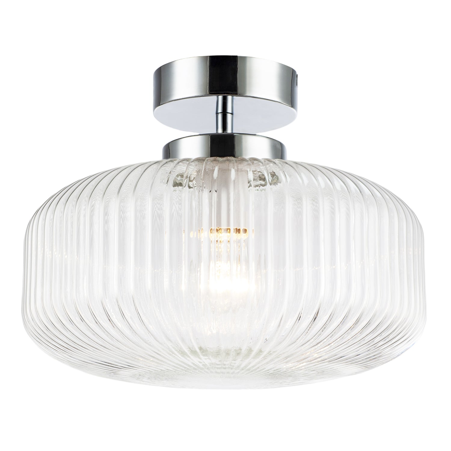 Modern Bathroom Ceiling Light with Clear Fluted Glass in Shiny Chrome Image 2