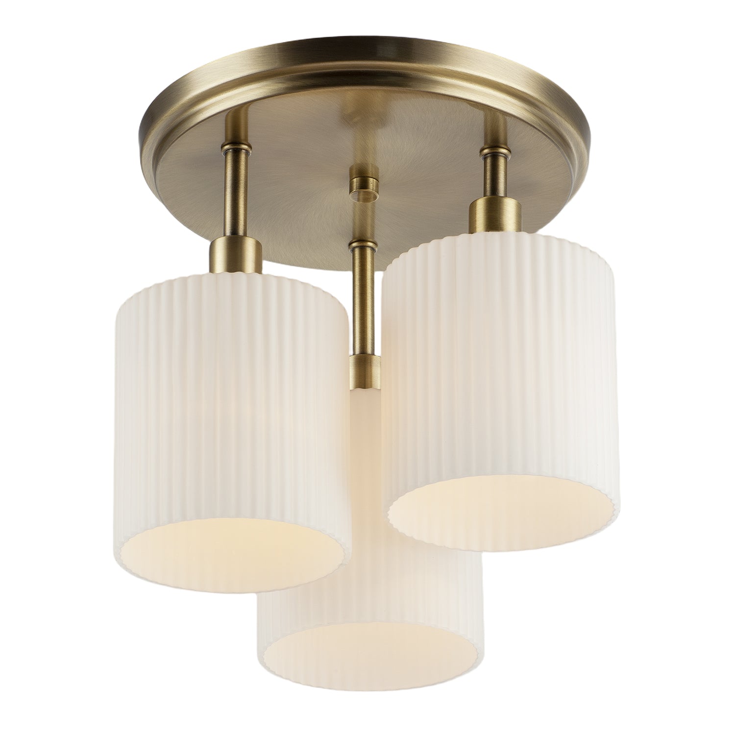 Designer Antique Brass Semi Flush Ceiling Light with Fluted Shades Image 3