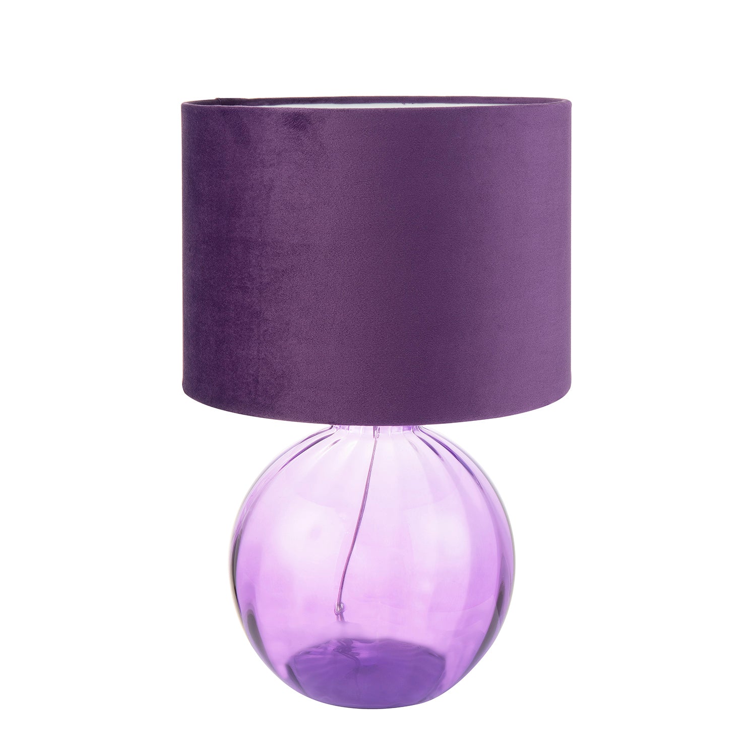 Contemporary Deep Purple Ribbed Glass Table Lamp with Soft Velvet Fabric Shade Image 4