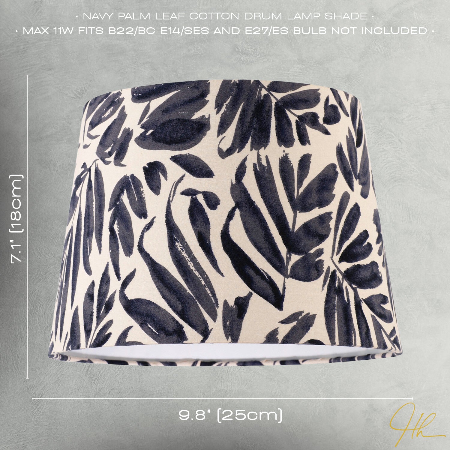 Midnight Blue Palm Leaf Themed 25cm Drum Lampshade with Fabric Lining Image 7