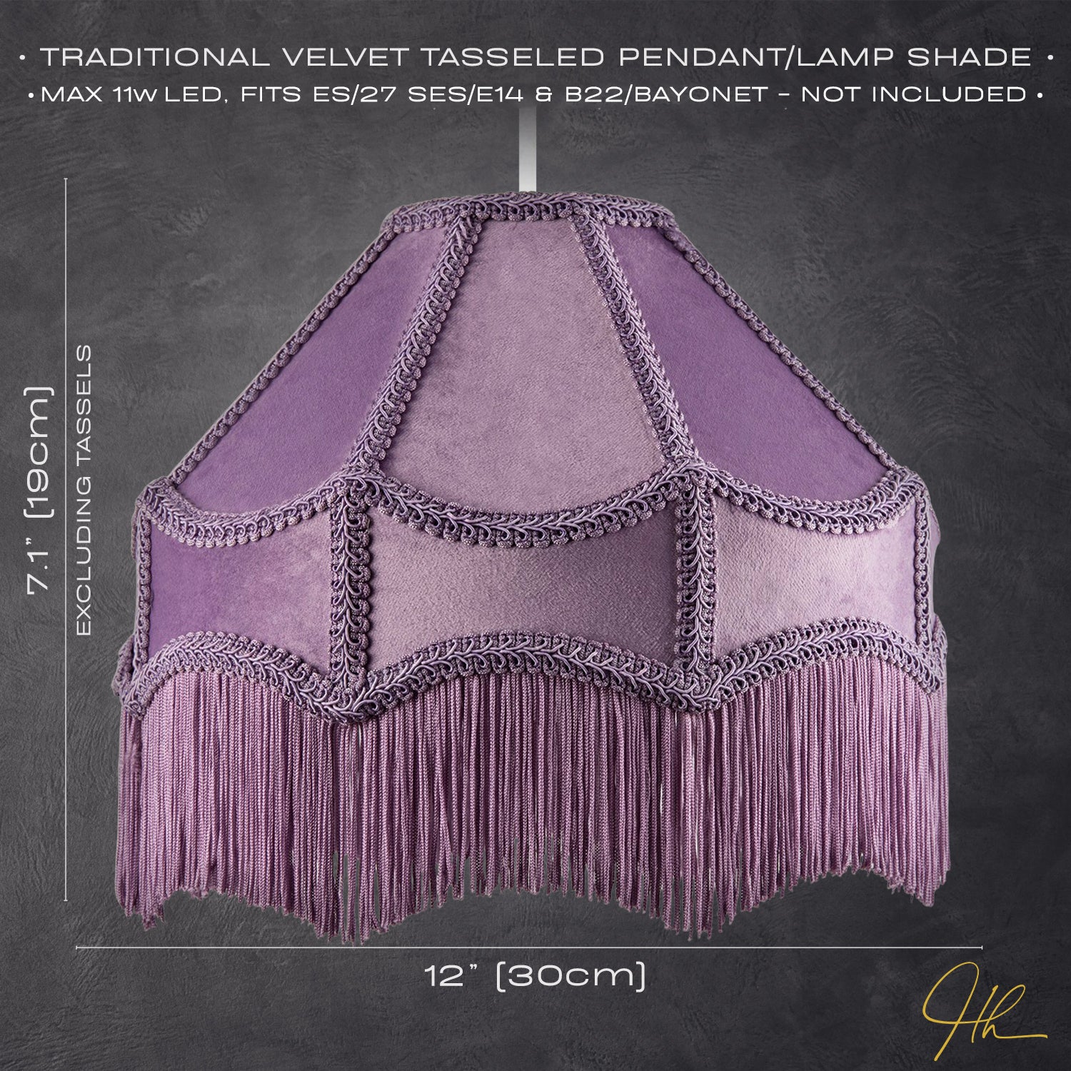 Traditional Victorian Empire Lampshade in Soft Lilac Velvet with Tassels Image 7