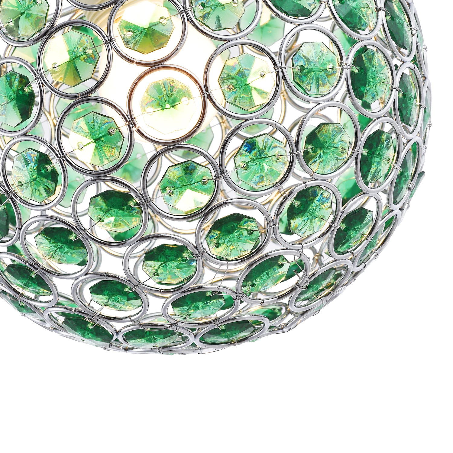 Modern Round Globe Easy Fit Pendant Shade with Small Green Acrylic Bead Jewels Image 4