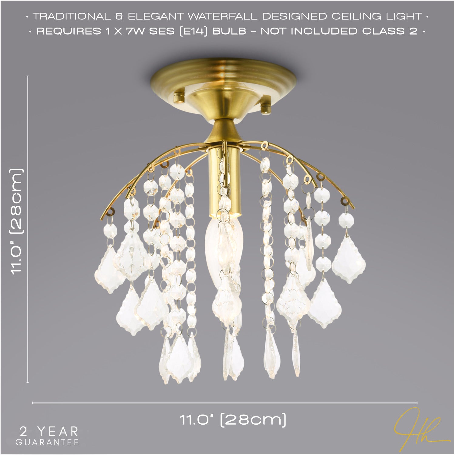 Traditional Crystal Glass Waterfall Ceiling Light in Brushed Gold Image 6