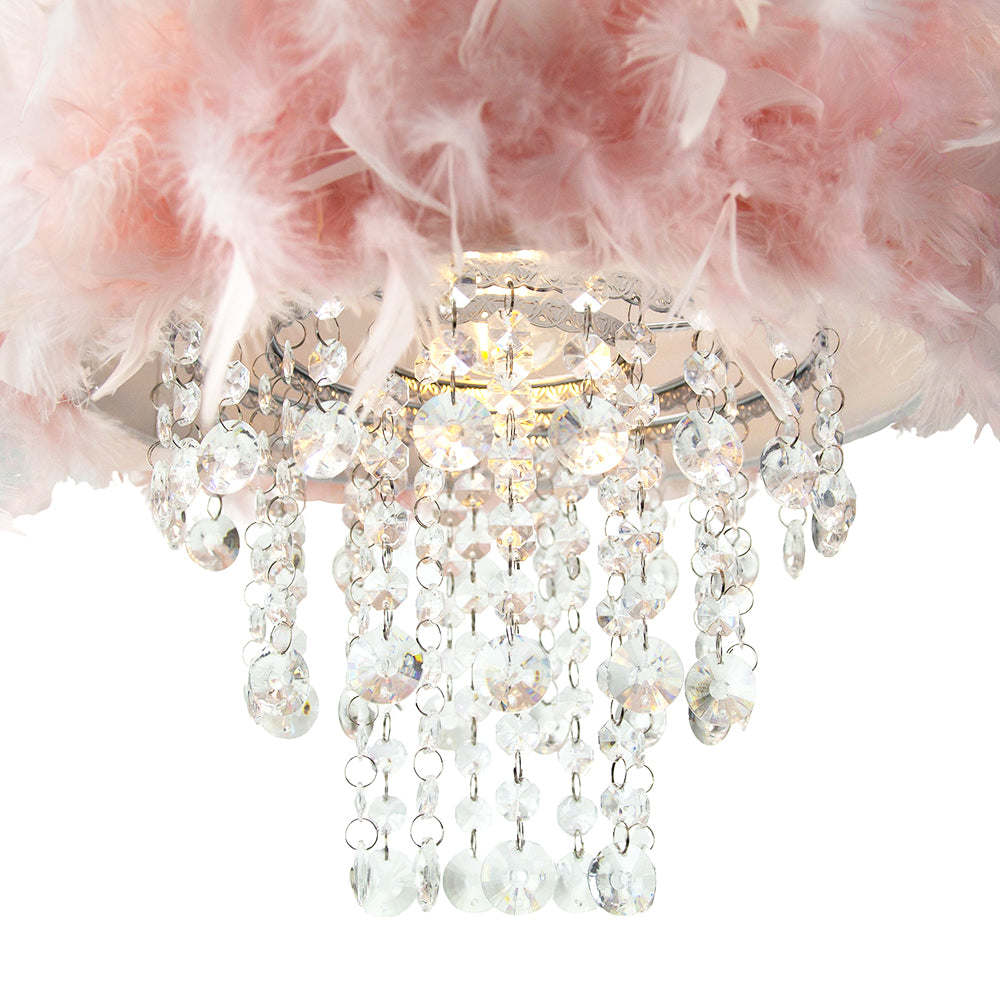 Contemporary Pink Feather Pendant Light Shade with Transparent Acrylic Droplets Image 4