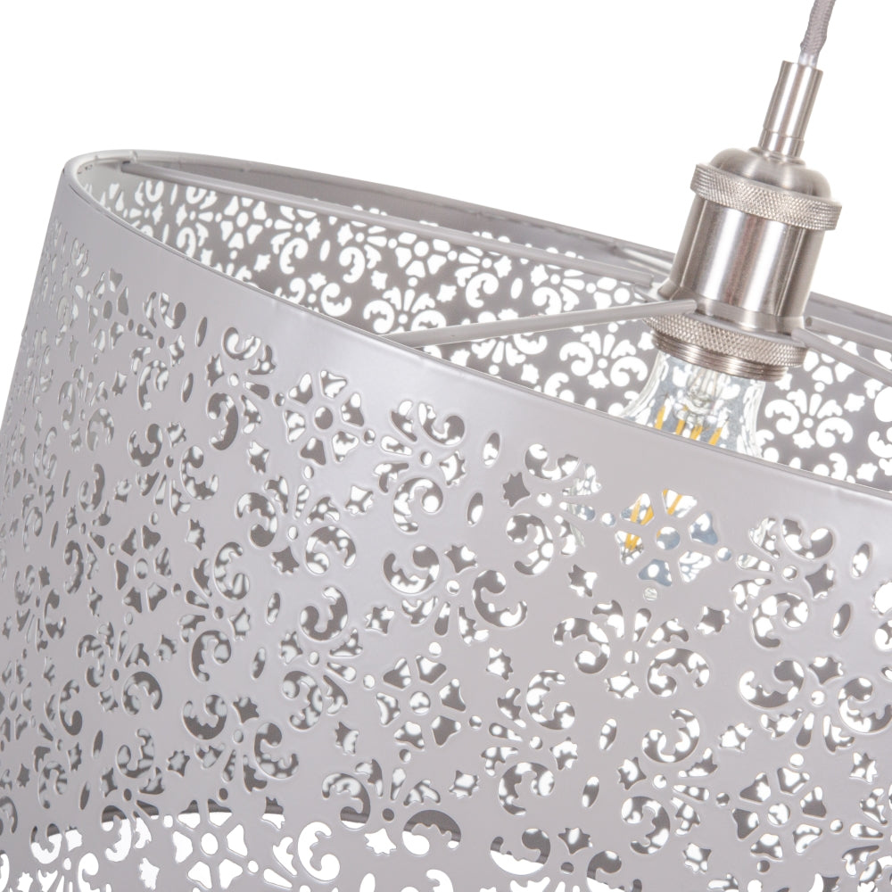 Marrakech Designed Large Grey Metal Pendant Light Shade with Floral Decoration Image 3