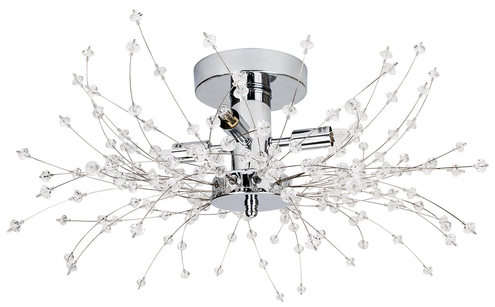 Contemporary Chrome Ceiling Light with Transparent Acrylic Beads and Metal Wires Image 1