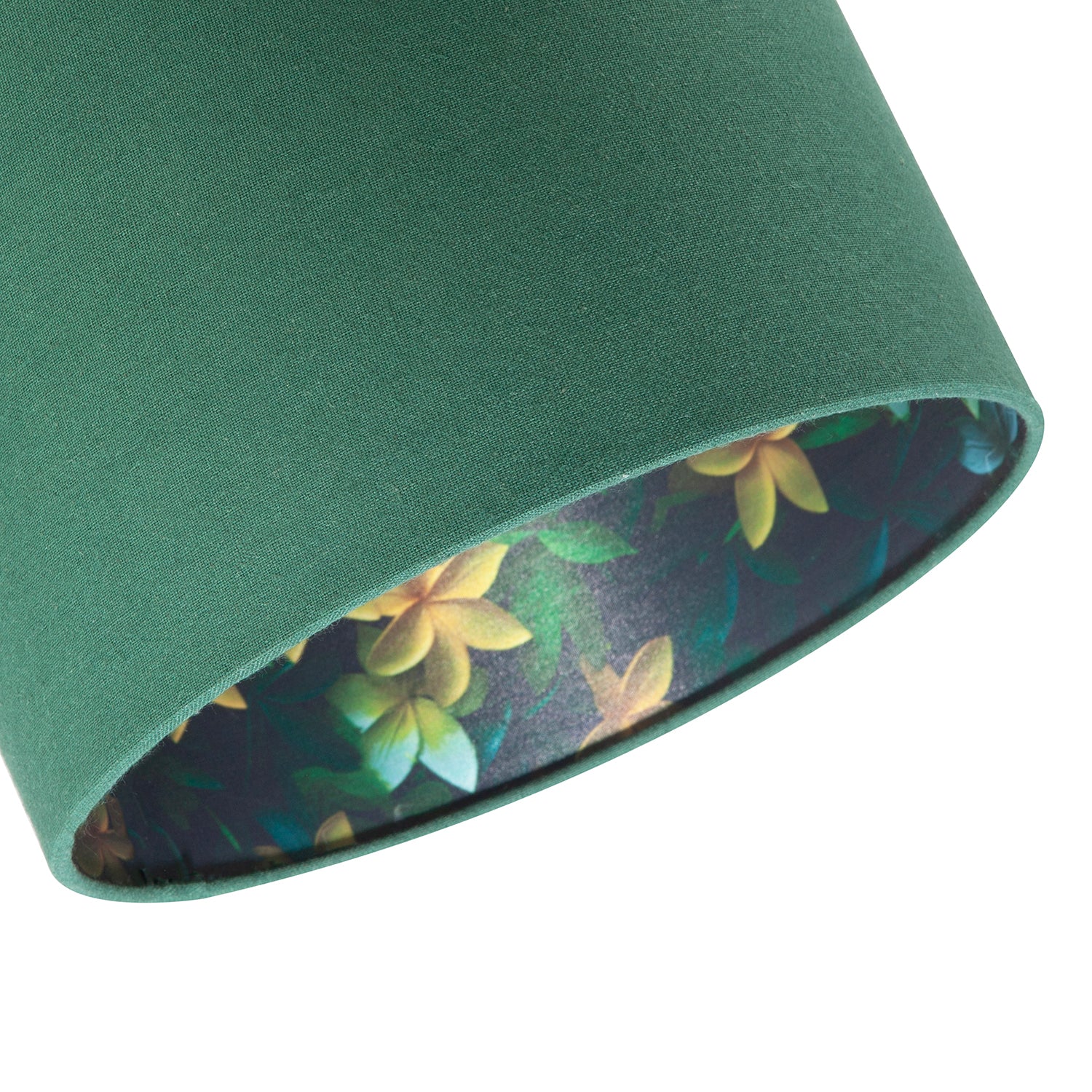 Yellow and Green Flowers Round Lamp Shade in Forest Green Linen Fabric Image 5