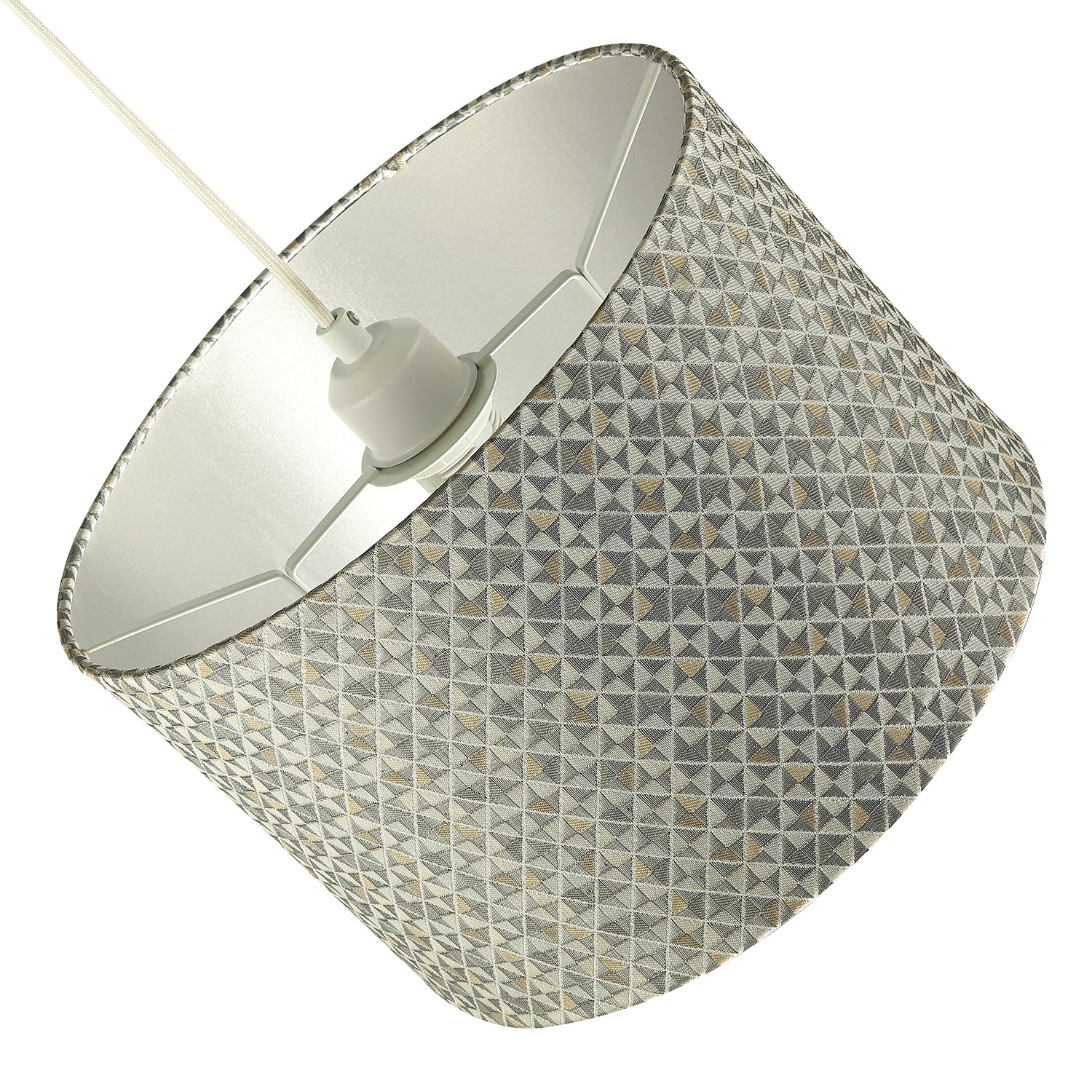 Modern Silver and Gold Cotton Lamp Shade with Squares and Diamonds Image 4
