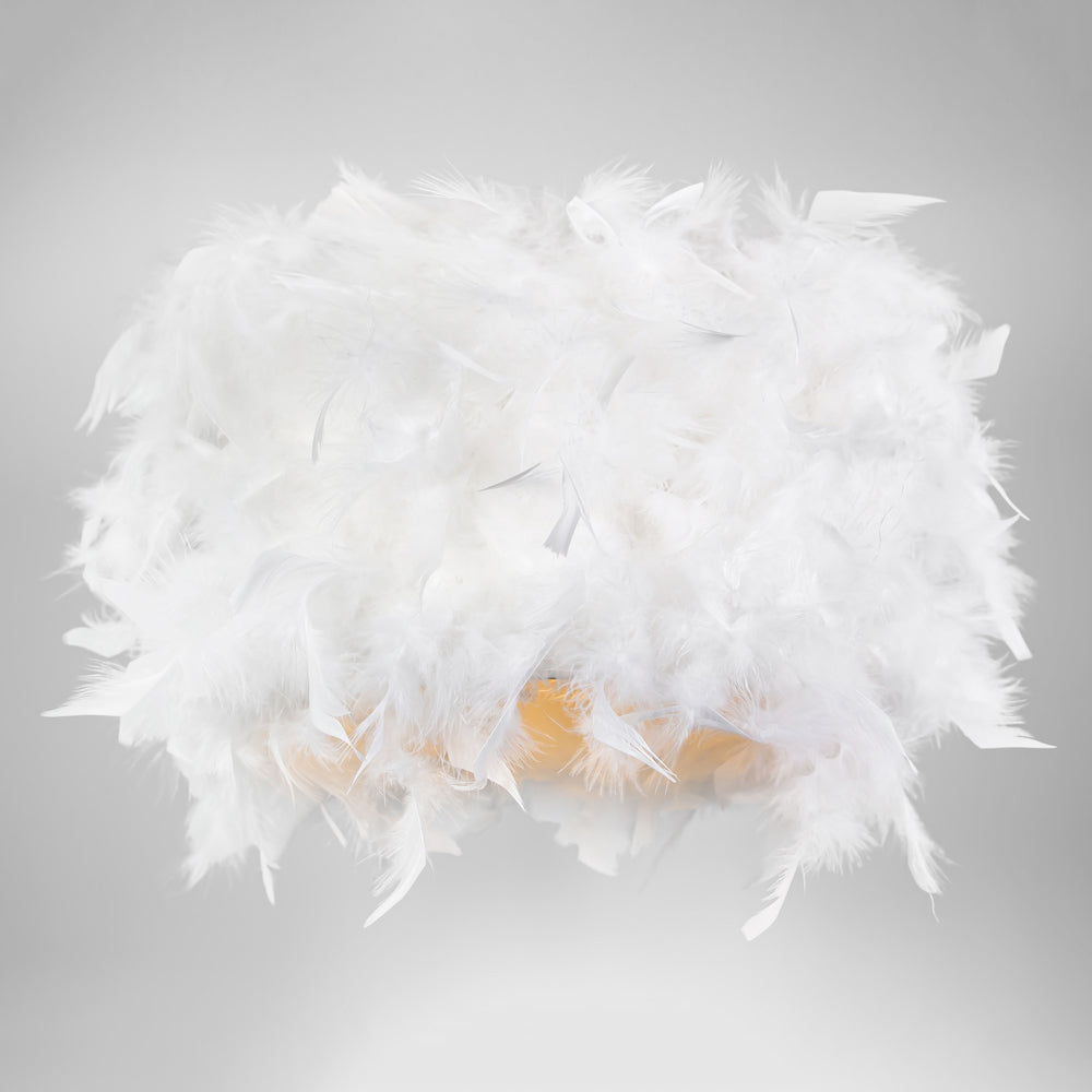 Modern Designer Real White Feather Drum Lamp Shade with Inner Cotton Lining Image 4