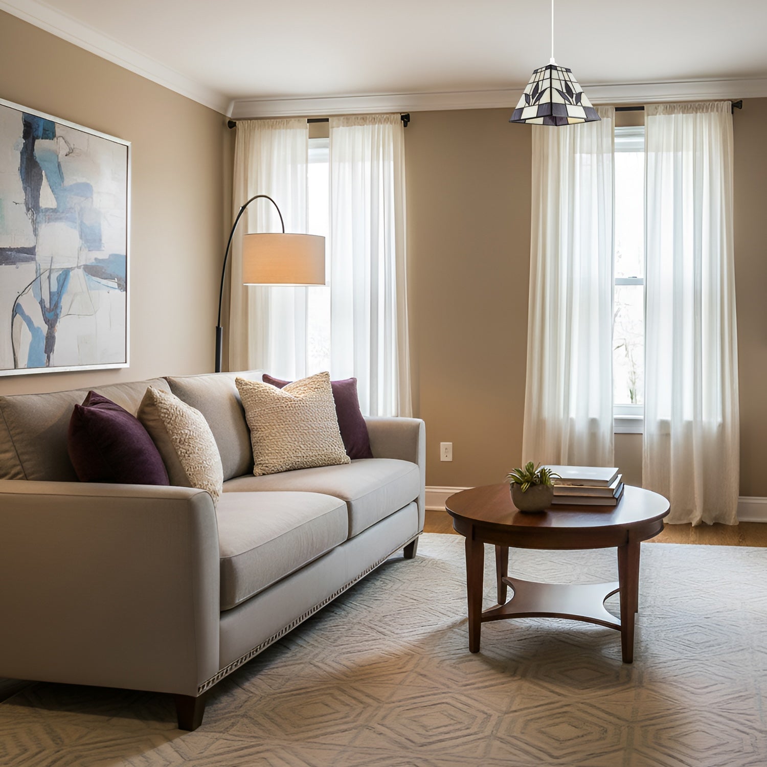 Square Purple and Amber Stained Glass Tiffany Pendant Lighting Shade Image 6