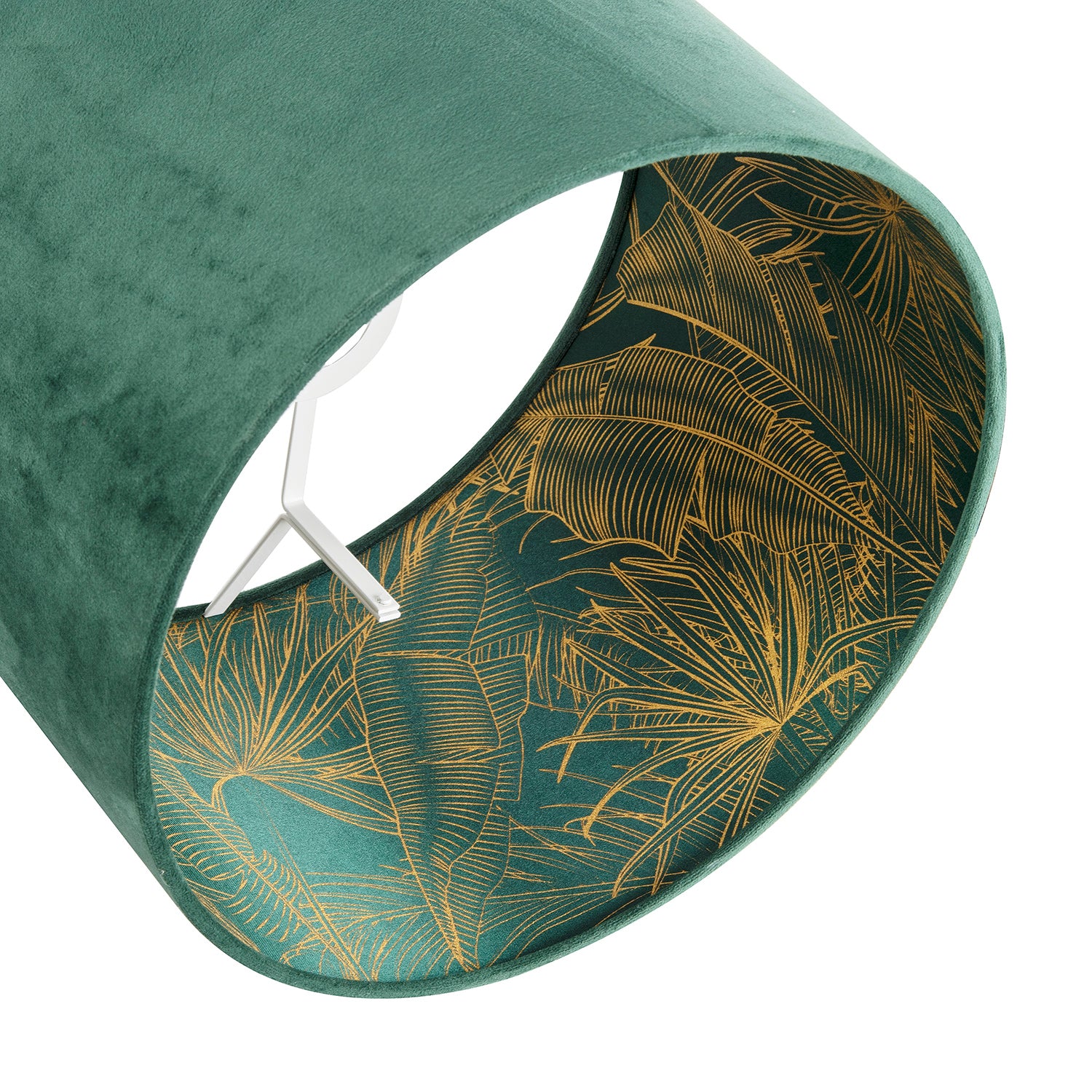 Forest Green Velvet Lamp Shade with Inner Shiny Gold Palm Tree Design Image 5