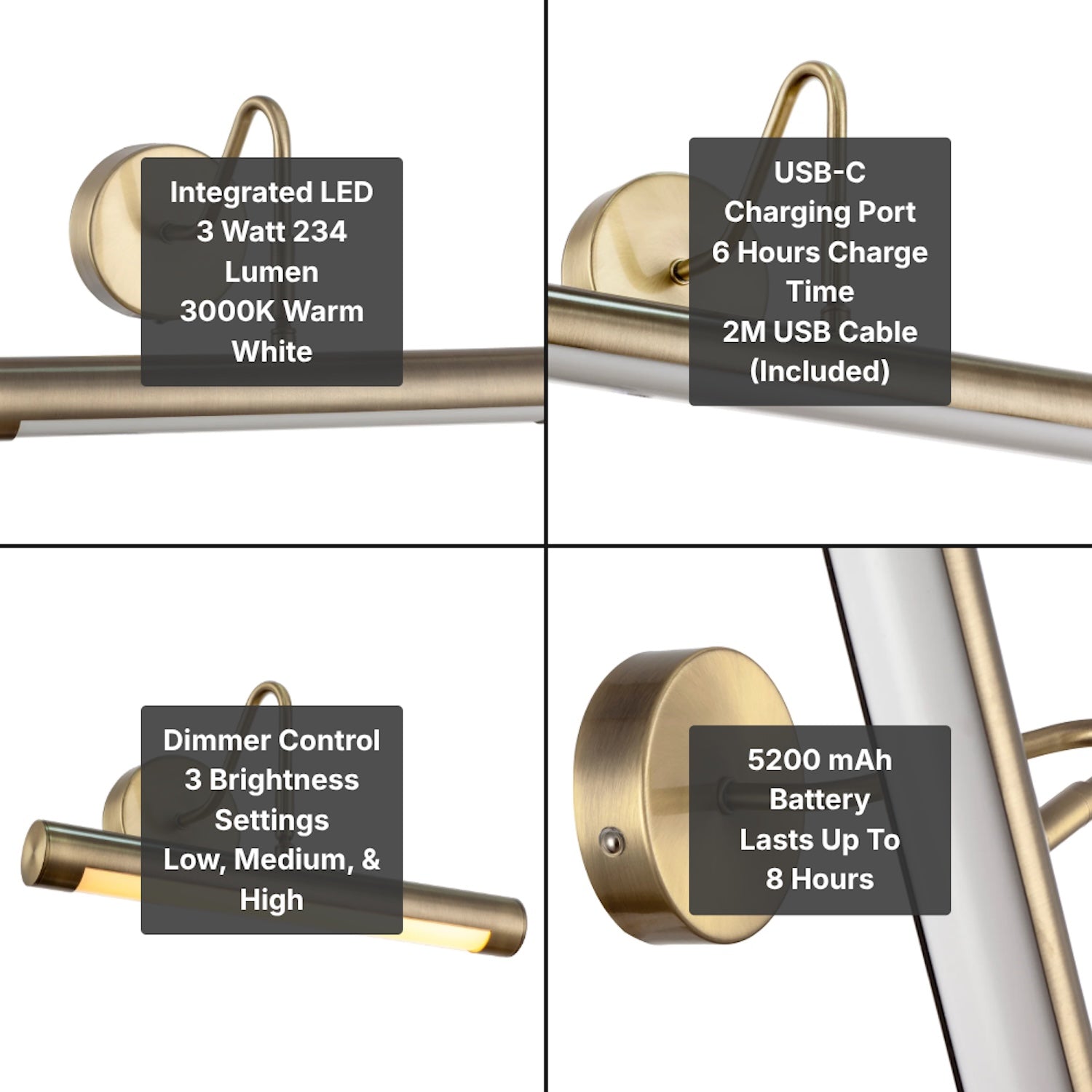 Modern Rechargeable and Portable Picture Wall Light with Touch Dimmer Image 8