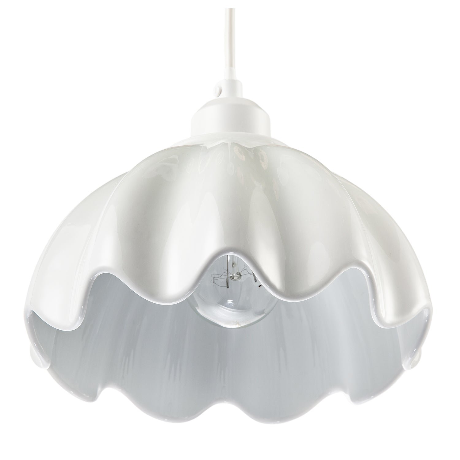 Opal White Gloss Ceramic Pendant Light Shade with Rippled Scallop Edge Image 5