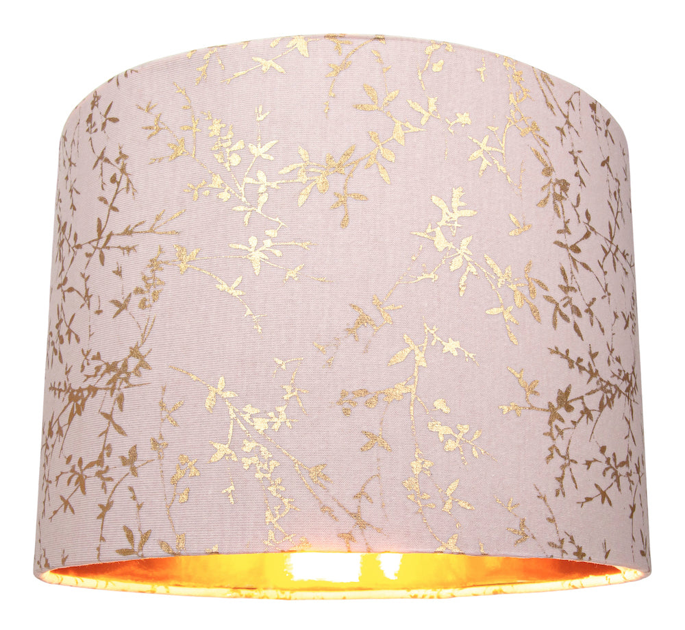 Modern Soft Pink Cotton Fabric 10" Lamp Shade with Gold Foil Floral Decoration Image 1