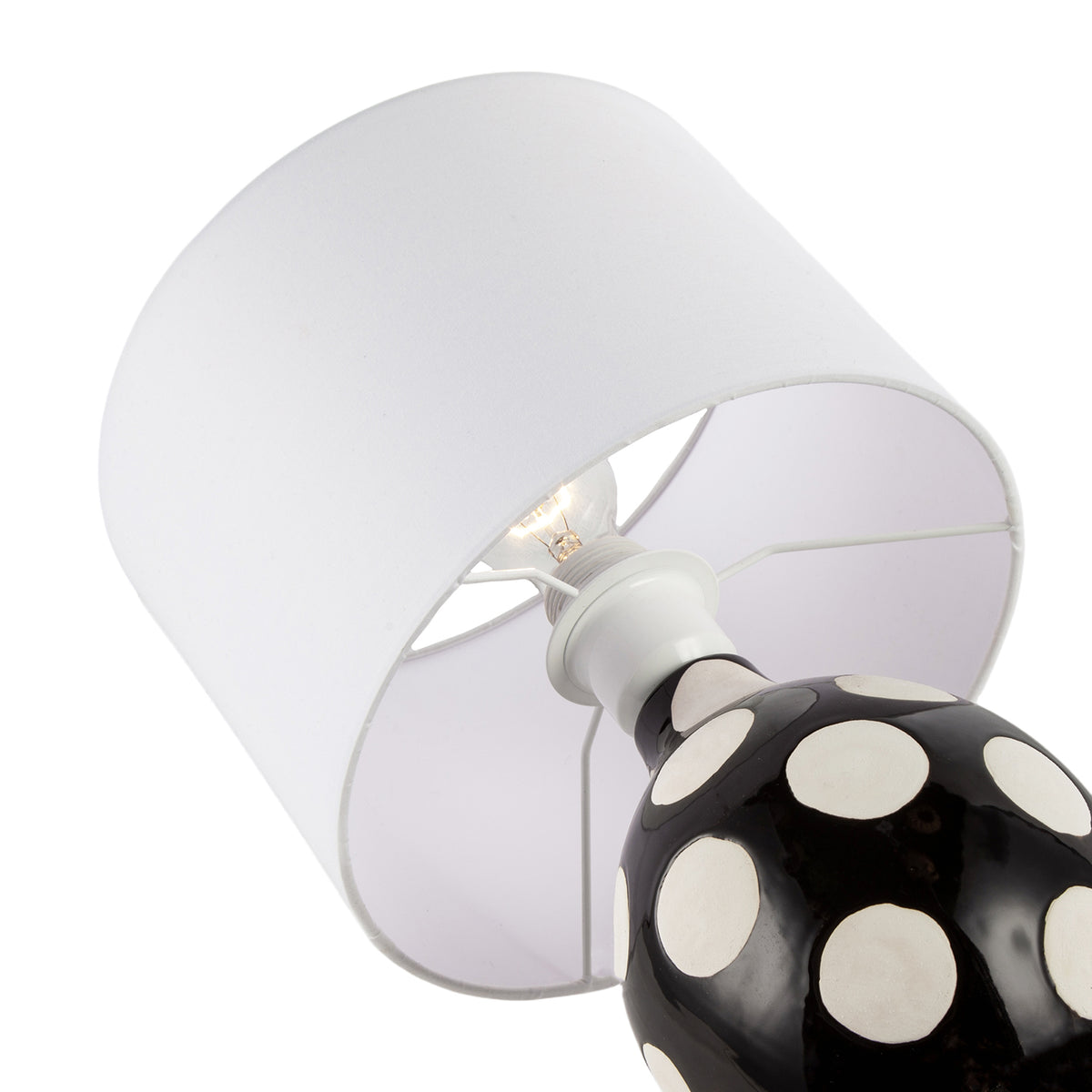 Modern Ceramic Glossy Black Table Lamp with White Polka Dot Spots Image 3