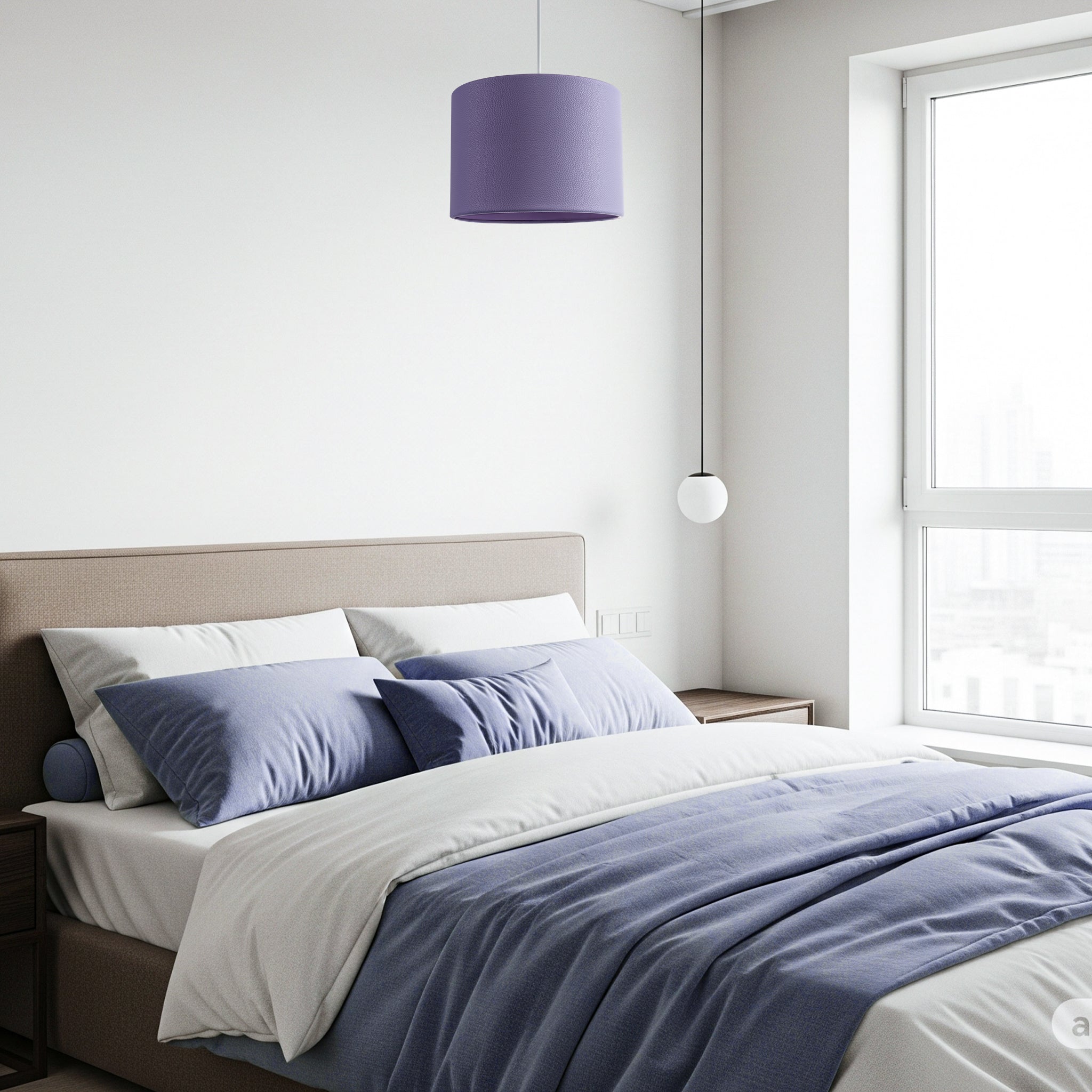 Classic Soft Lilac Faux Leather Lamp Shade with Inner Cotton Lining Image 6