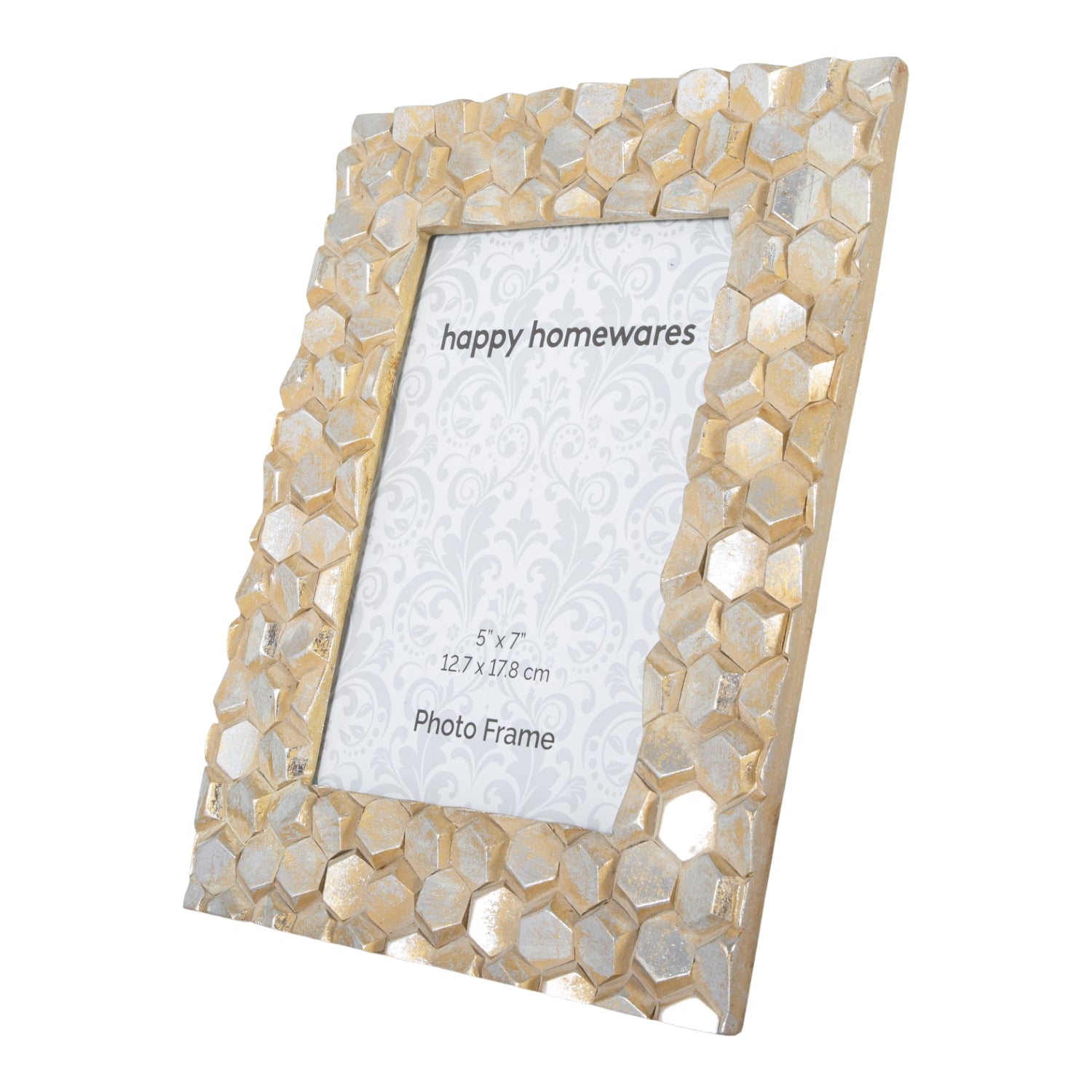 Modern Designer Rustic Gold and Silver Resin 5x7 Frame with Honeycomb Design Image 2