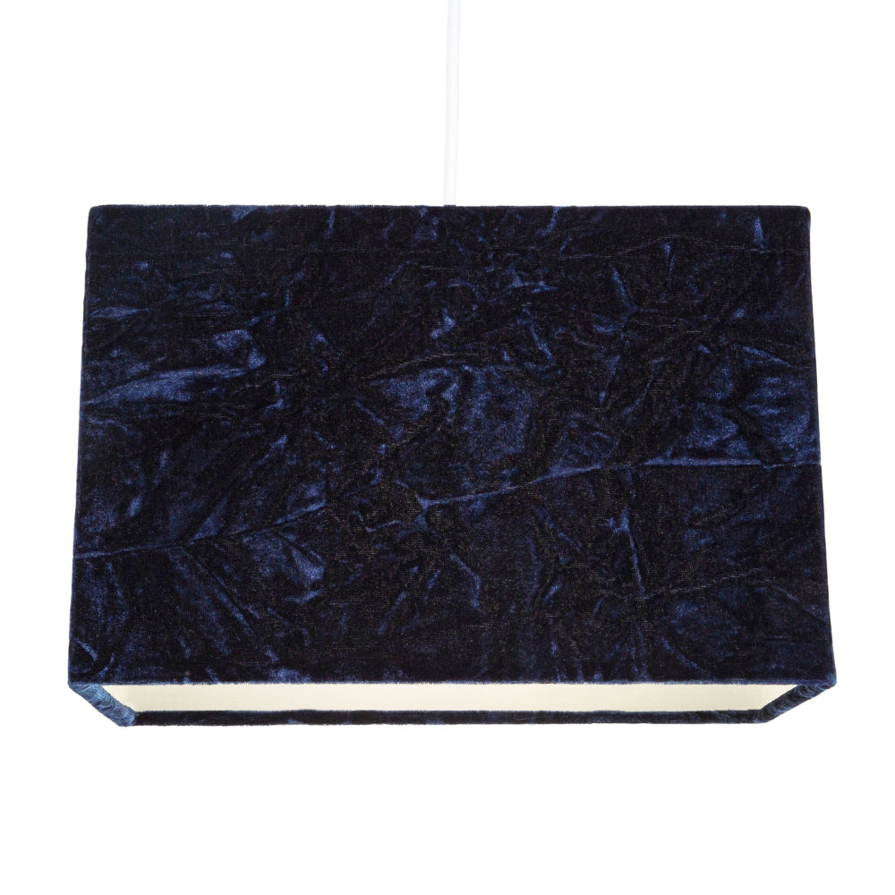 Contemporary Designer Midnight Blue Crushed Velvet Fabric Rectangular Lamp Shade Image 2