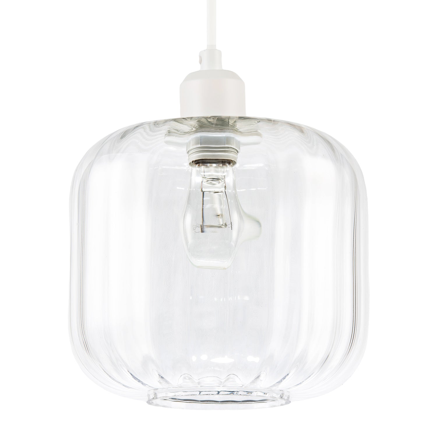 Contemporary Transparent Glass Wide Ribbed Square Pendant Light Shade Image 1