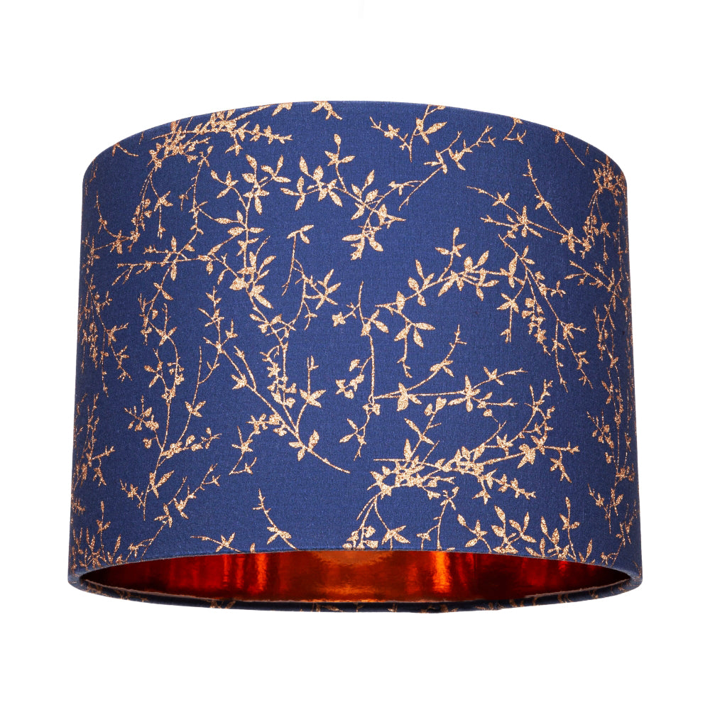 Modern Midnight Blue Cotton Fabric 10" Shade with Copper Foil Floral Decoration Image 1