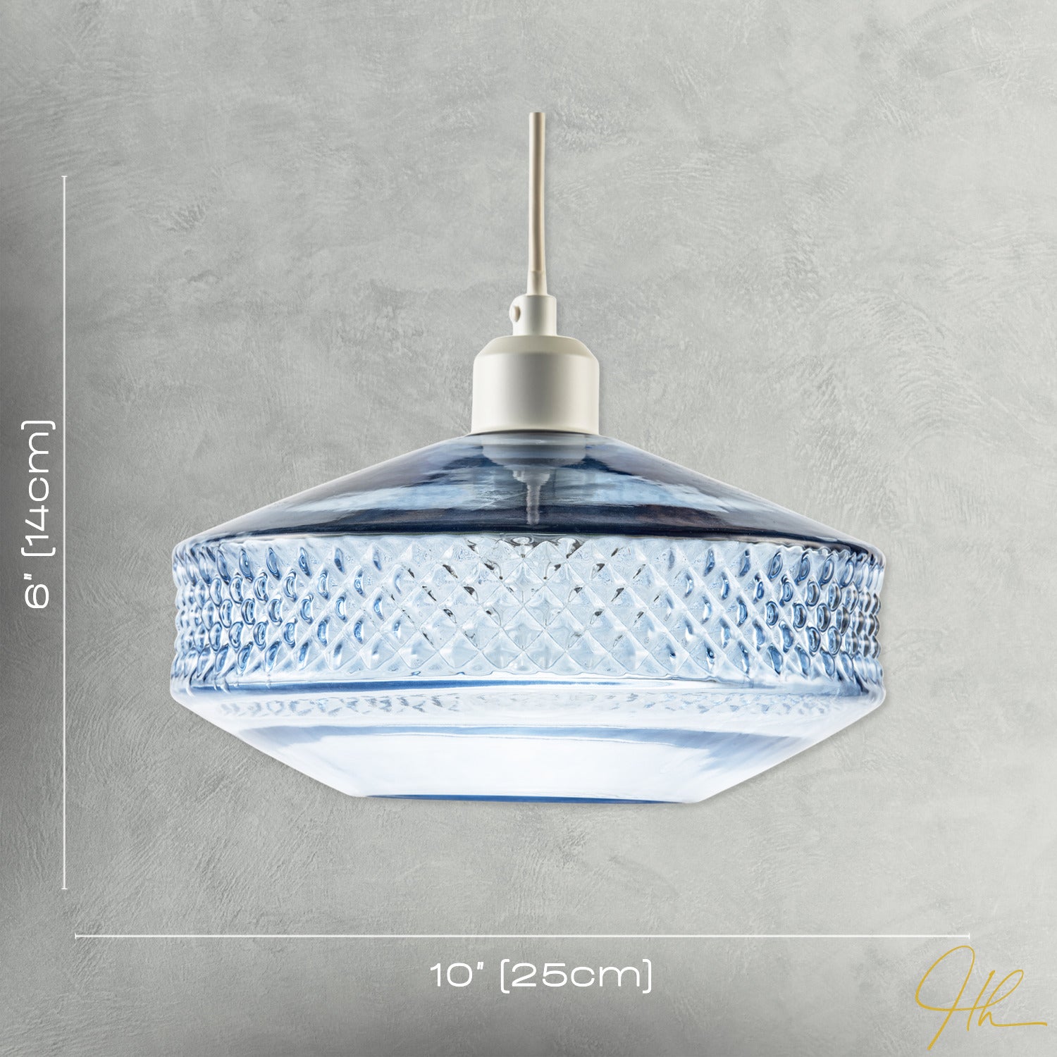 Blue Glass Pendant Lighting Shade with Strip of 3D Shaped Diamonds Image 7