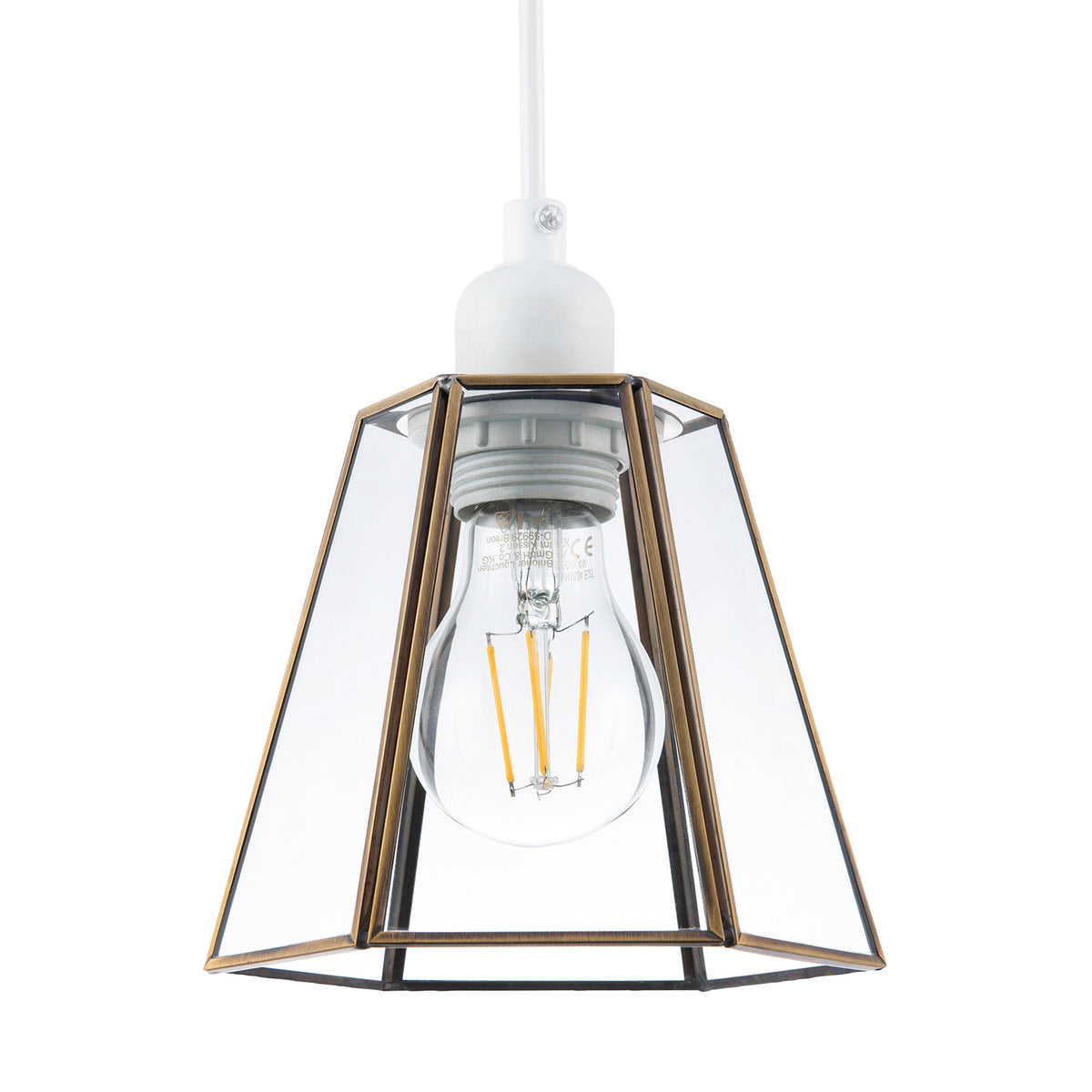 Industrial Lantern Pendant Shade Antique Brass Clear Glass