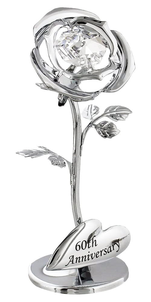 Modern "60th Anniversary" Silver Plated Flower with Swarovski Crystal Glass Bud Image 1