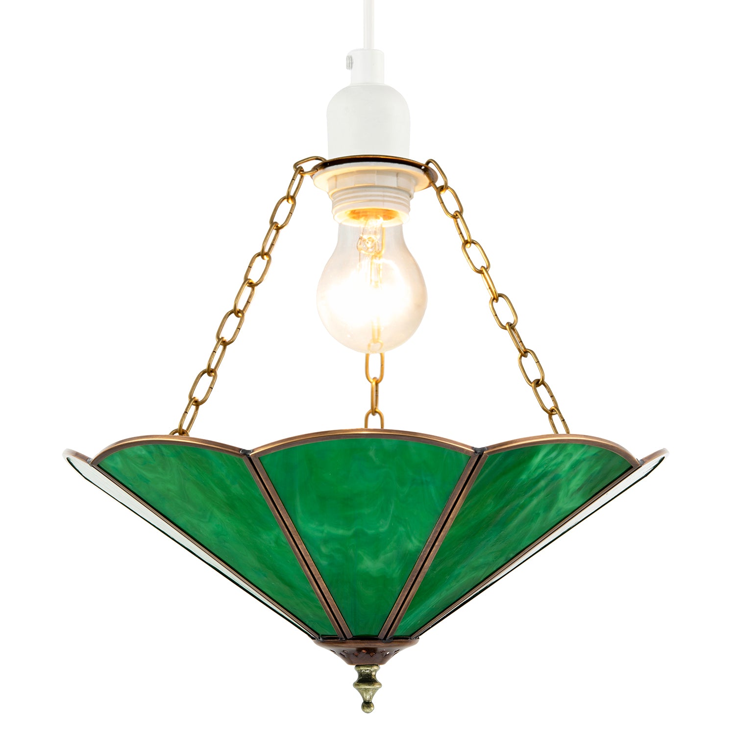 Green Toned Chic Tiffany Glass Easy Fit Pendant Shade with Chains Image 2