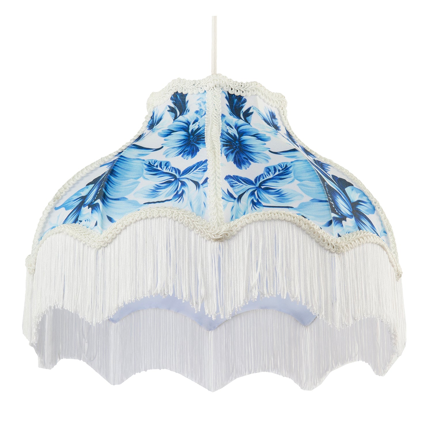 Vibrant Blue Floral Handmade Victorian Lamp Shade with White Trims Image 4