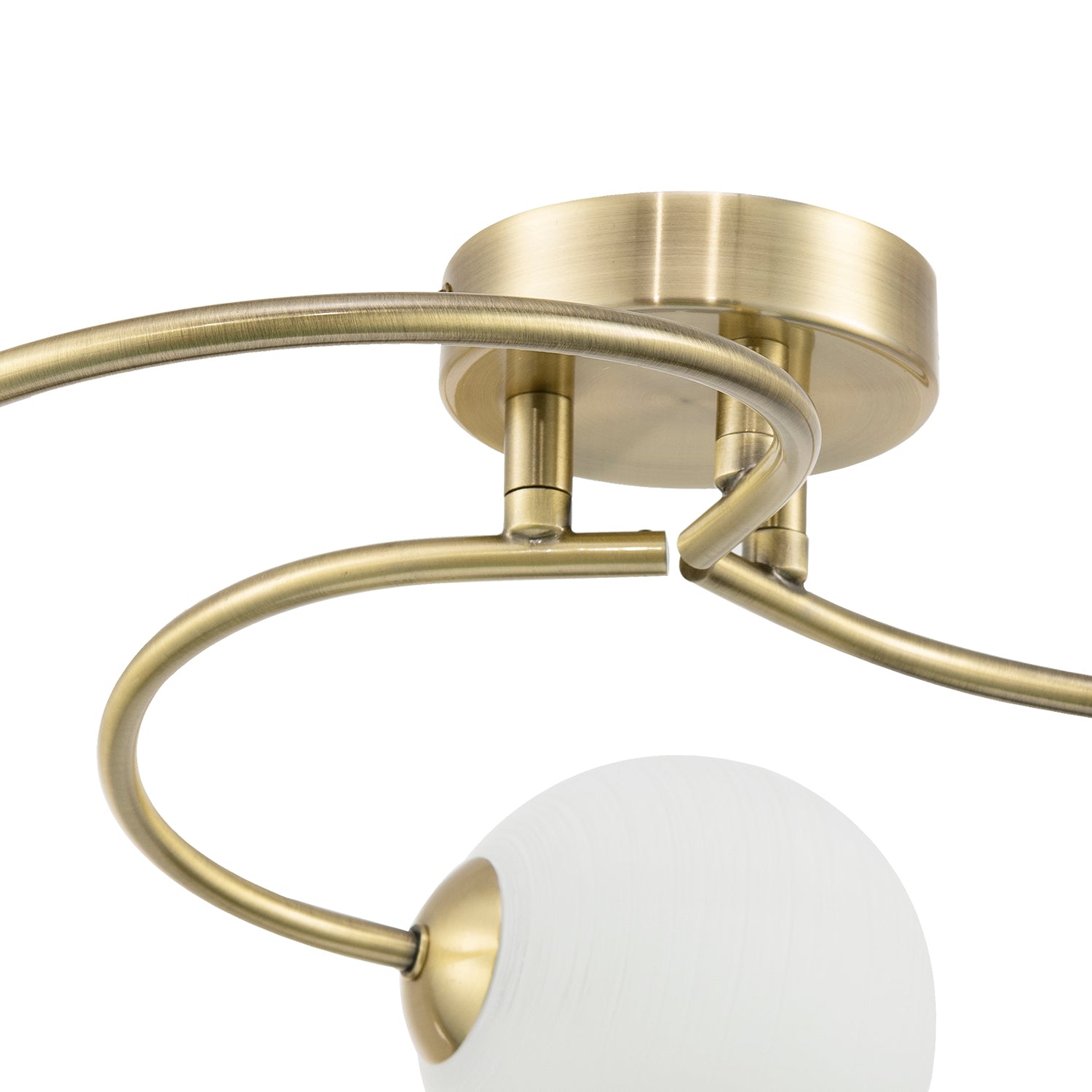 Modern 3-Arm Antique Brass Ceiling Light with Opal Swirl Glass Spherical Shades Image 4