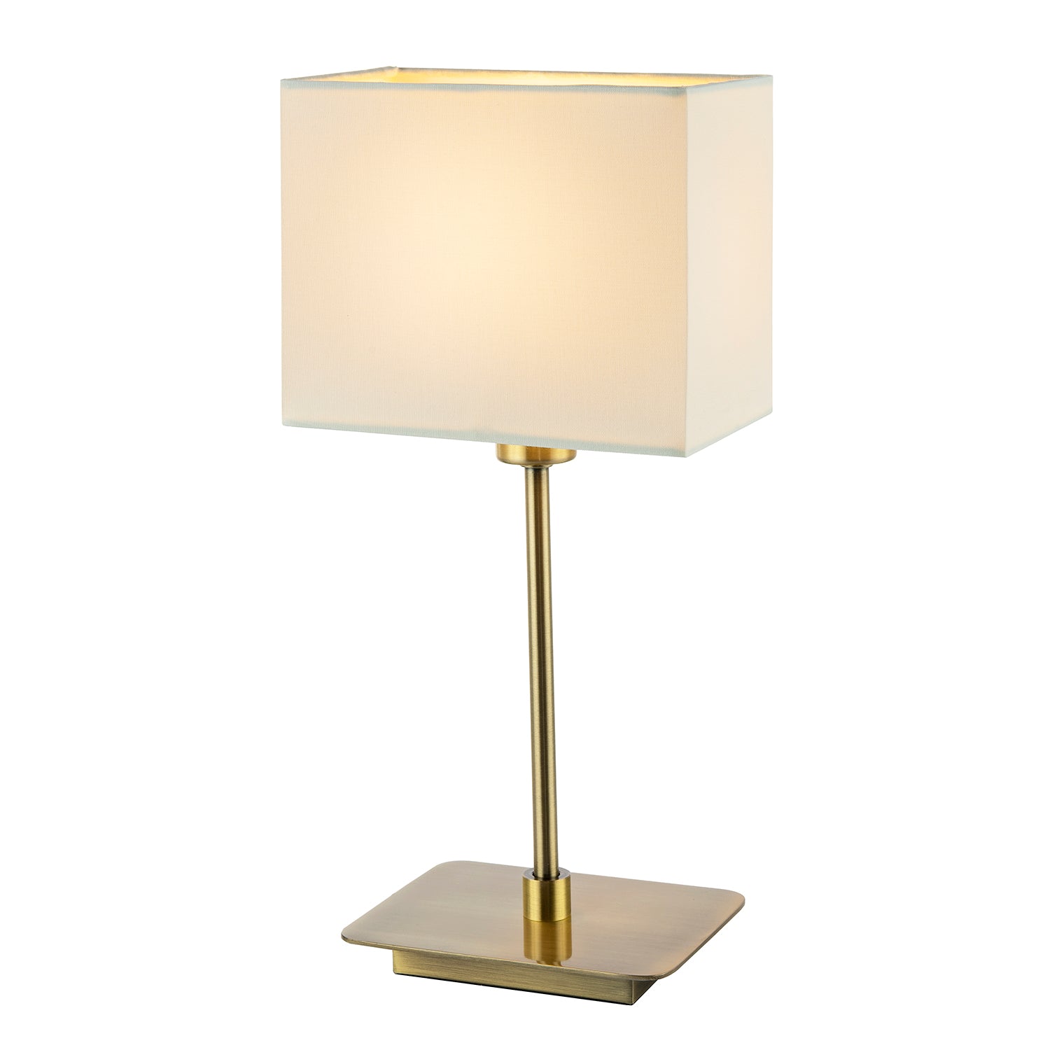 Contemporary Antique Brass Bedside Table Lamp with White Cotton Fabric Shade Image 1