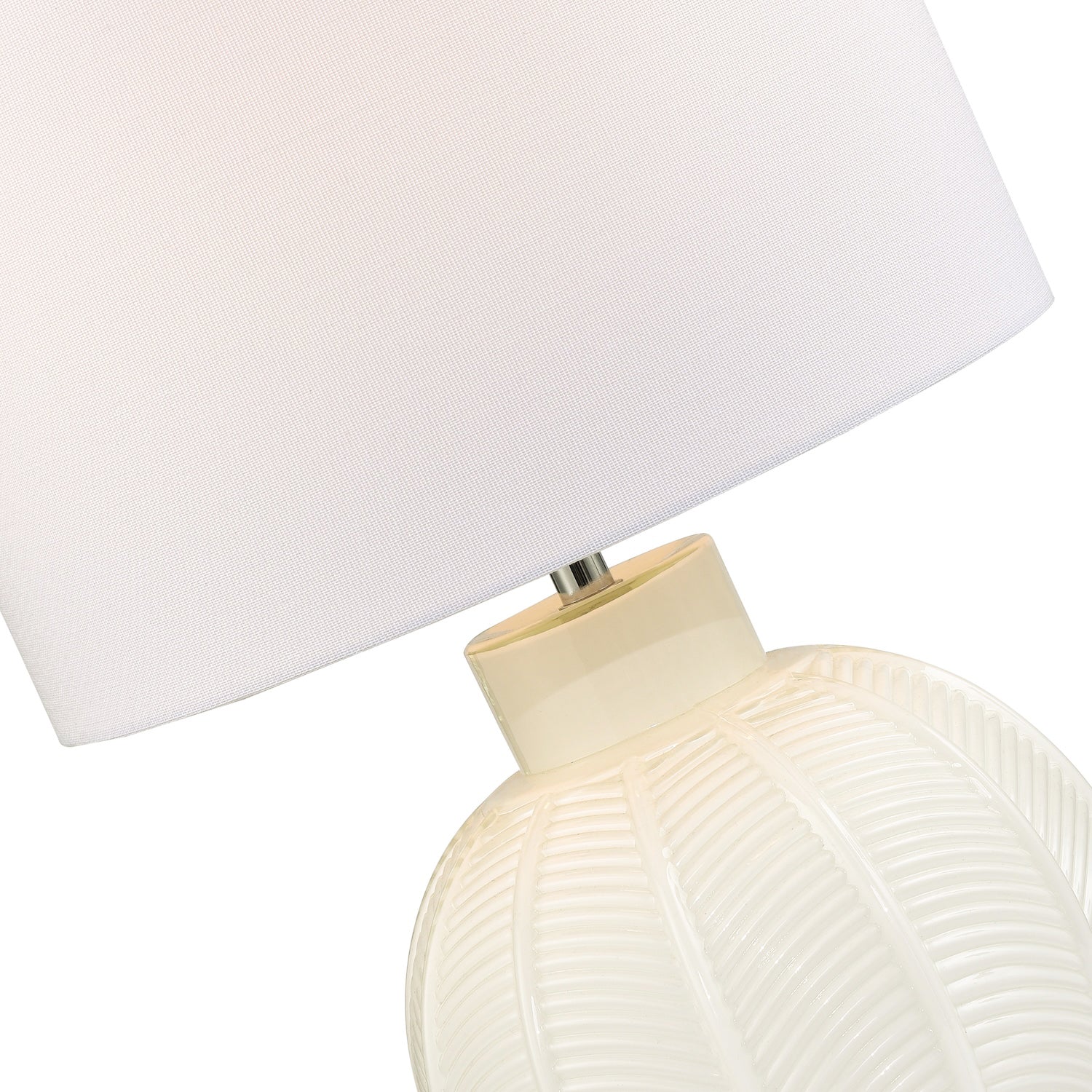 Contemporary Opal White Glass Table Lamp in Leaf Design and Ivory White Shade Image 3