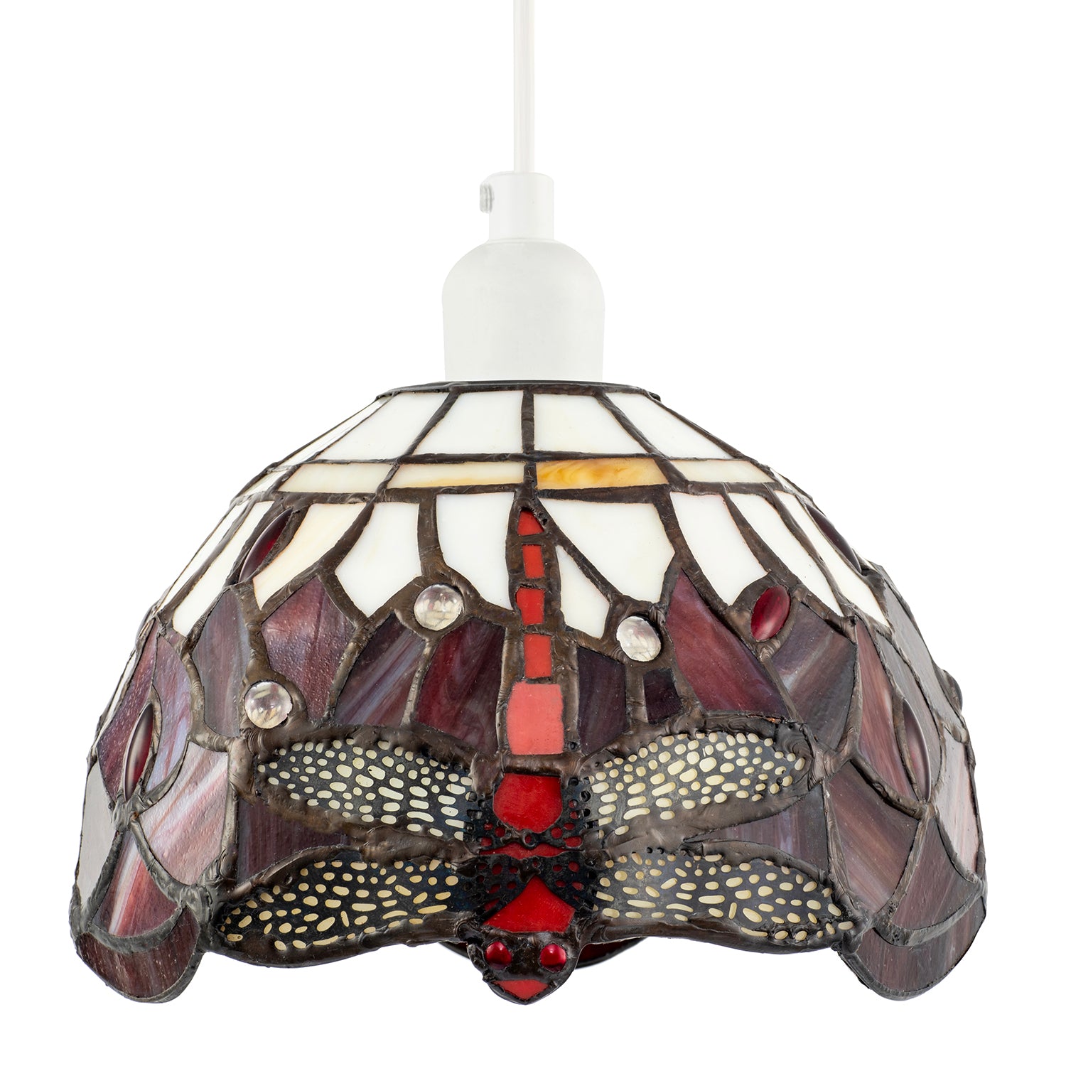 Deep Red and White Stained Glass Dragonfly Tiffany Pendant Shade Image 8