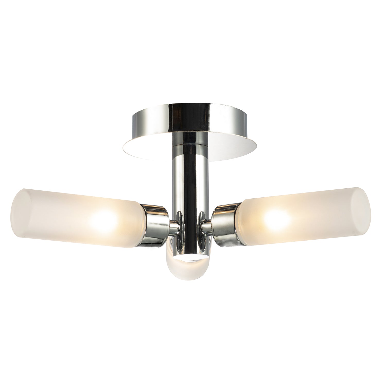 Modern Chrome IP44 Rated Bathroom Ceiling Light with Tubular Glass Shades Image 4