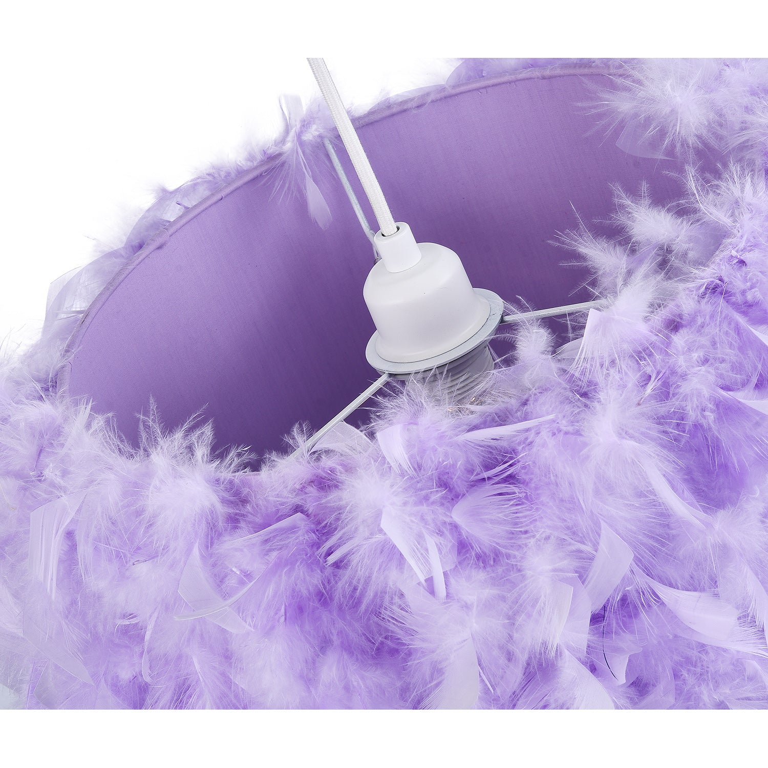 Contemporary Lilac Feather Pendant Light Shade with Transparent Acrylic Droplets Image 2