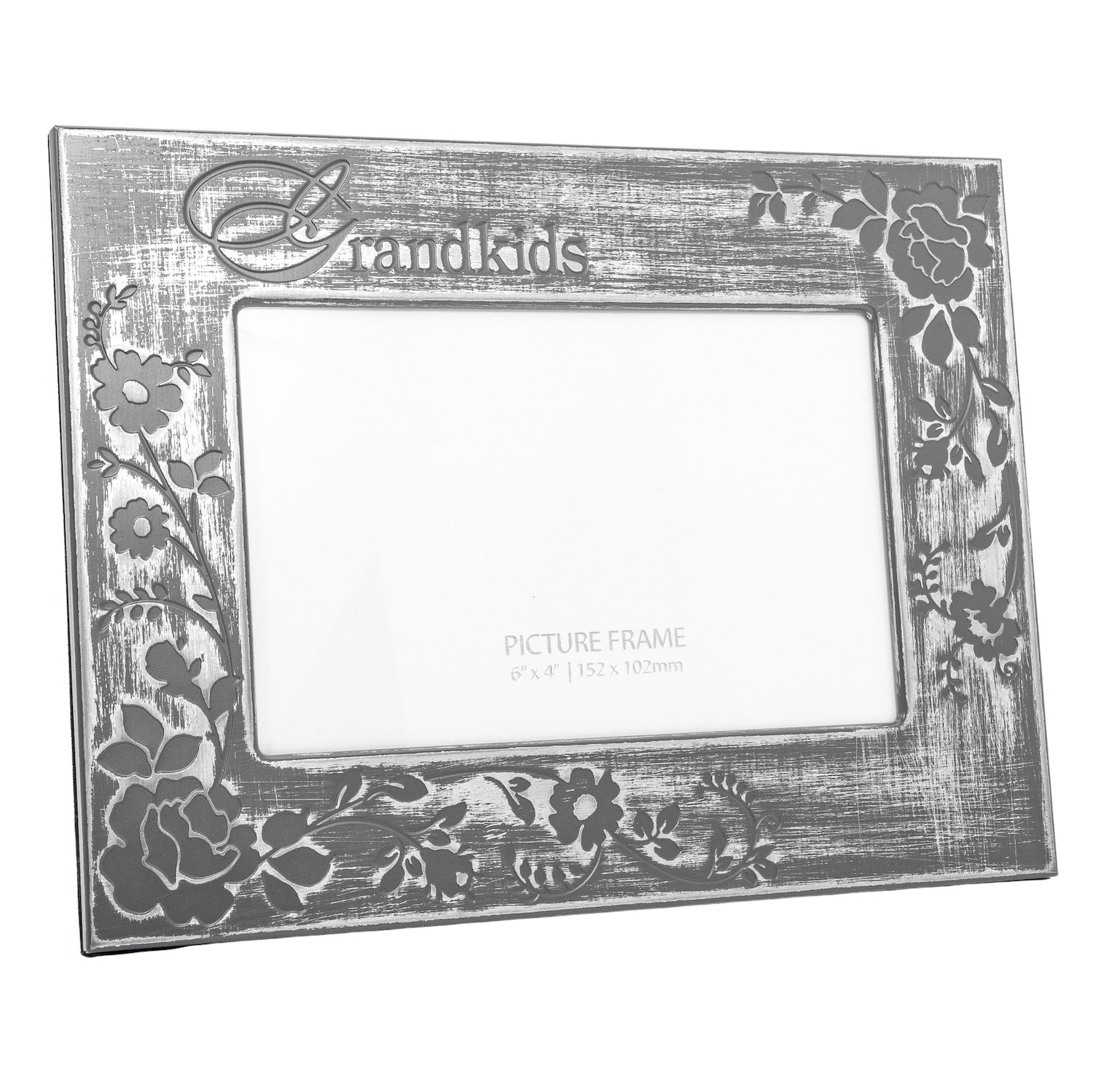 Galvanised Brushed Silver Grandkids Sentiment Picture Frame with Floral Decor Image 2