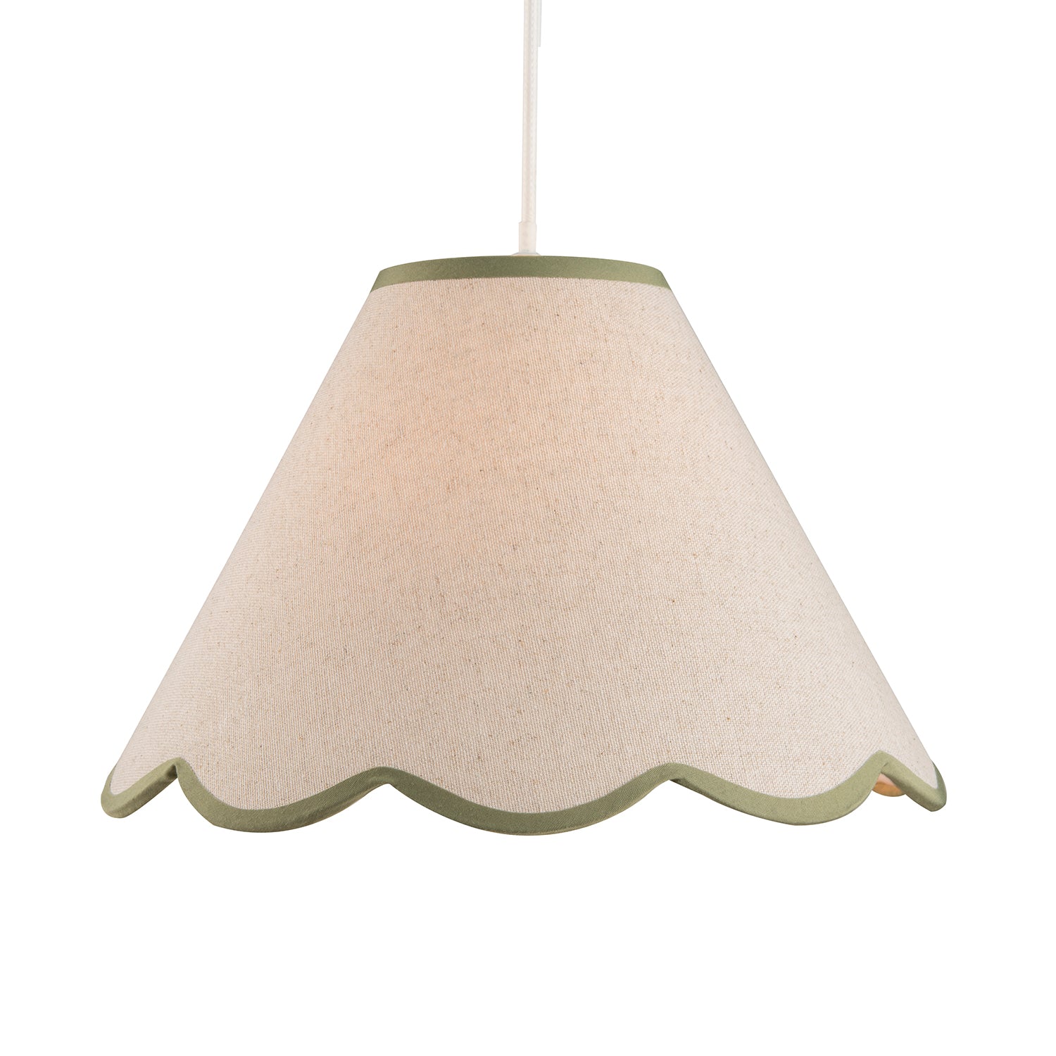 Scallop Edge Natural Textured Linen Coolie Lamp Shade with Olive Trims Image 8