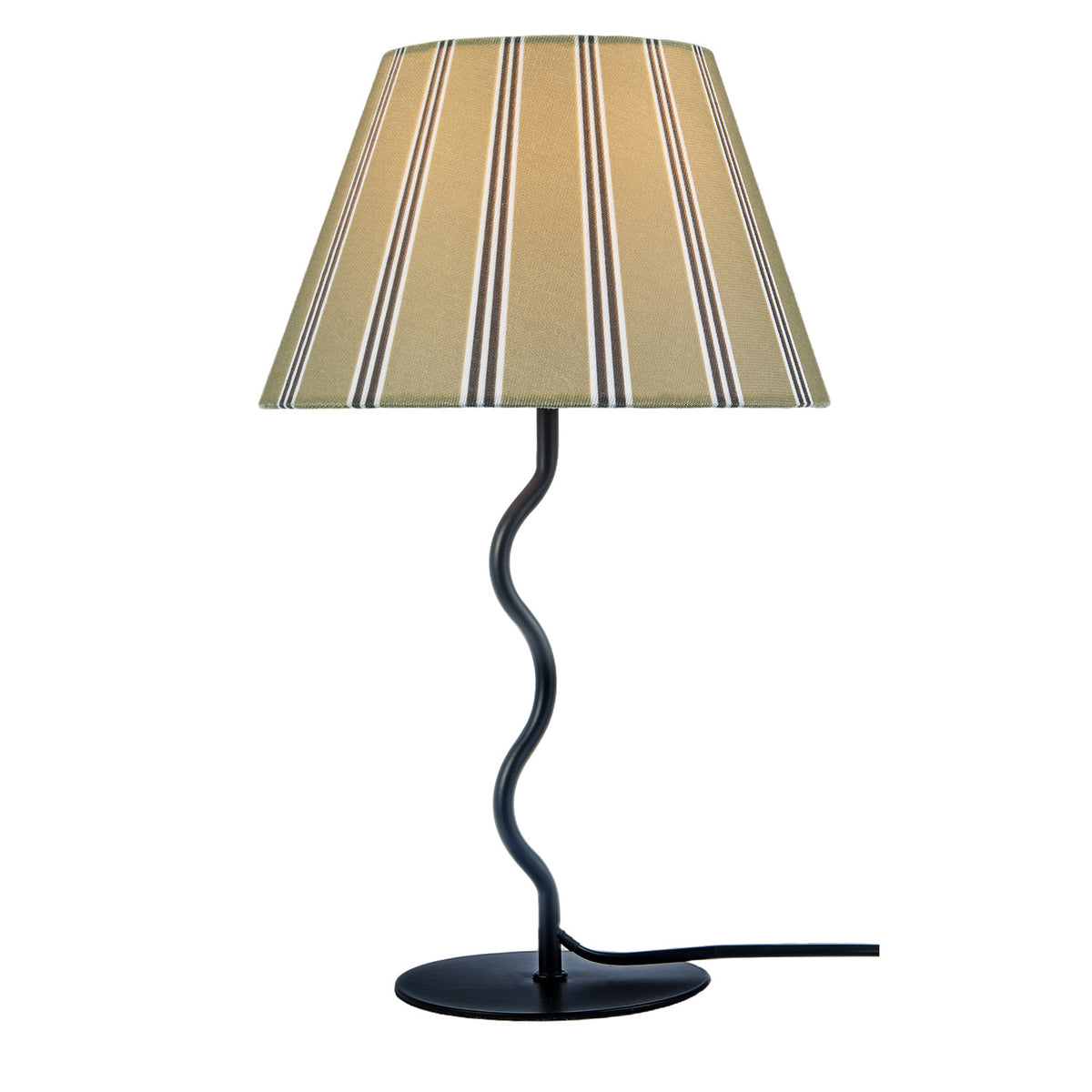 Contemporary Table Lamp with Wavy Black Stem and Olive Green Shade Image 2