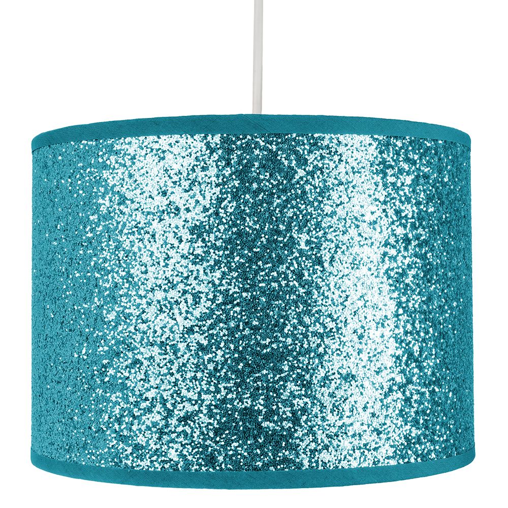 Modern And Designer Bright Teal Glitter Fabric Pendant Lamp Shade