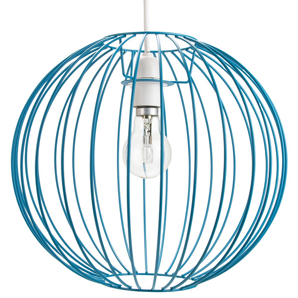 Industrial Basket Globe Cage Design Matt Teal Metal Ceiling Pendant Light Shade