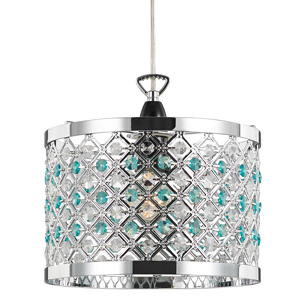 Modern Sparkly Ceiling Pendant Light Shade With Clear And Teal