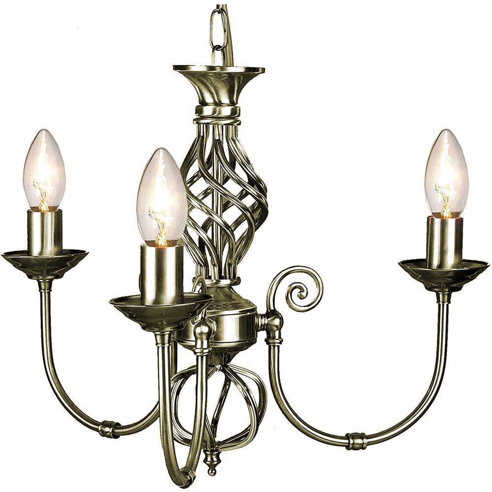 Image of Antique Brass Plated 3 Arm Pendant Ceiling Light with Twist Knot Design by Happy Homewares