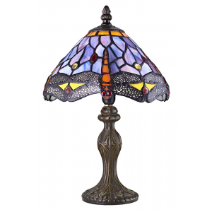 Hand Crafted Purple Stained Glass Dragonfly Tiffany Lamp