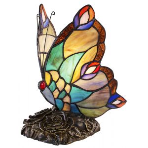 Beautiful Handmade Multi-Coloured Glass Butterfly Tiffany Lamp with Bronze Base