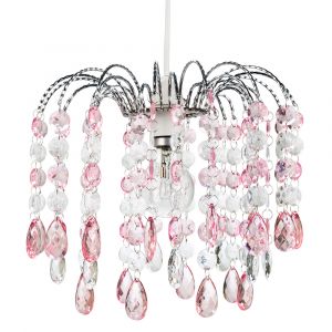 Contemporary Waterfall Pendant Shade with Pink and Clear Acrylic Droplets