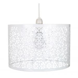 Marrakech Designed White Metal Pendant Light Shade with Floral Decoration