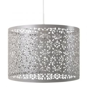 Marrakech Designed Soft Grey Metal Pendant Light Shade with Floral Decoration
