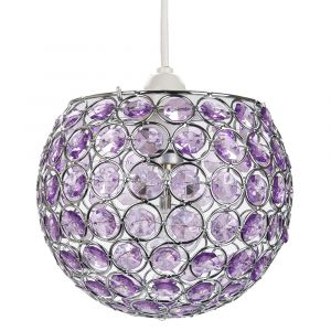 Modern Round Globe Easy Fit Pendant Shade with Small Purple Acrylic Bead Jewels