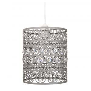 Traditional and Ornate Grey Easy Fit Pendant Shade with Clear Acrylic Droplets