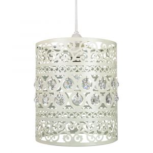 Traditional and Ornate Cream Easy Fit Pendant Shade with Clear Acrylic Droplets